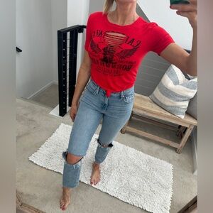 Windsor red cut out tie motorcycle T-shirt casual concert festival summer M